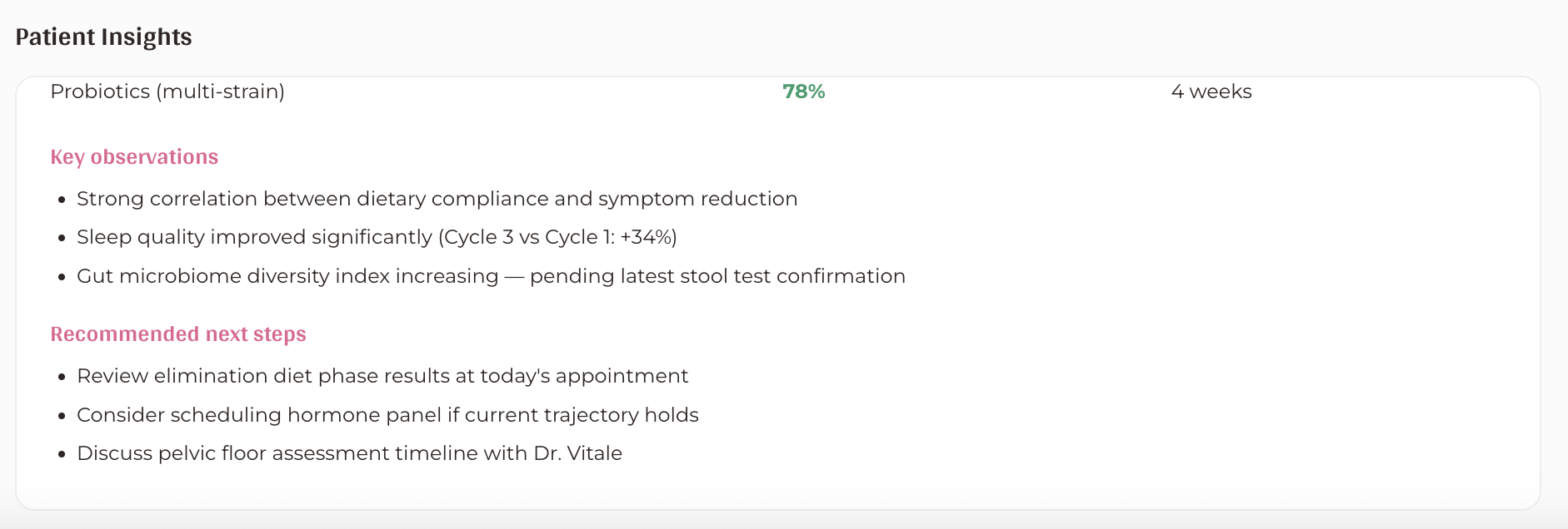 Patient insights with cross-practitioner recommendations